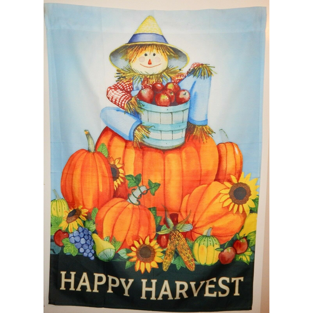 Happy Harvest Scarecrow Pumpkin Fall Garden Yard Flag 28x39 by Chesta